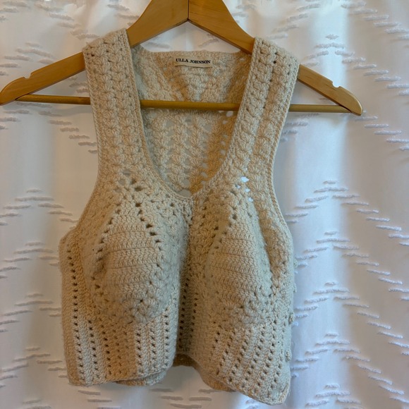 Ulla Johnson Tops - Ulla Johnson Cream 100% Wool Hand Crochet Knit Cropped Vest Top Womens M $495